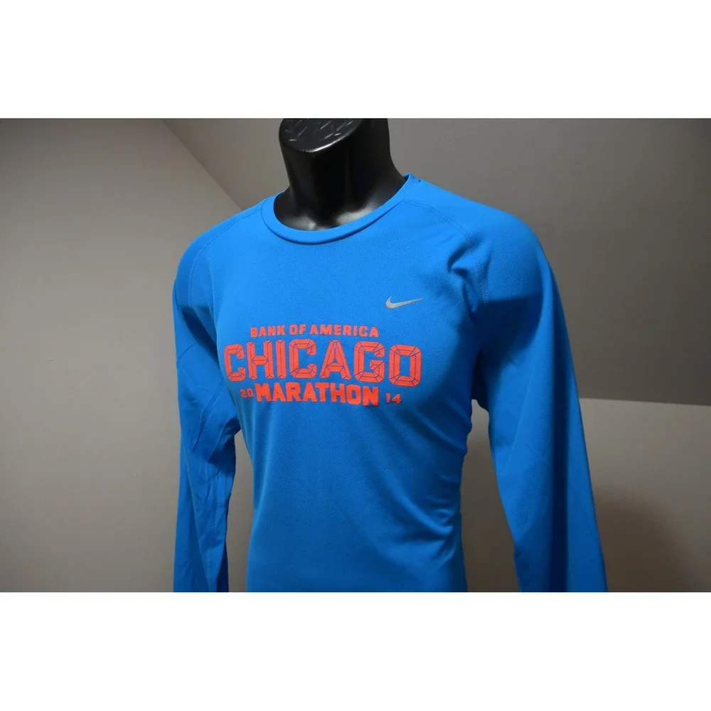Nike Running Shirt Mens Large Blue Chicago Marathon 2014 Dri-FIT LS Excellent